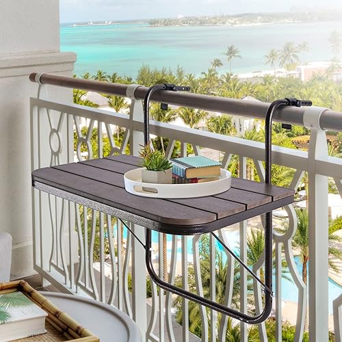 Balcony Railing Table Outdoor Hanging Folding Brown Aluminium Metal Side