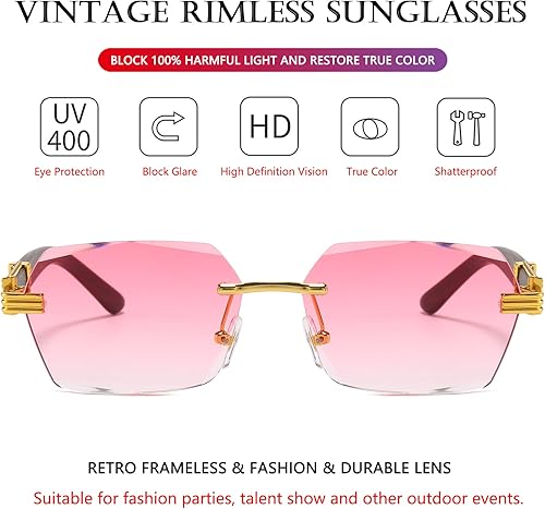 Miniatura 3 de AIEYEZO Gafas de sol retro sin montura rectangulares para mujeres y hombres, vintage, sin marco, gafas de sol de moda sin marco, gafas tintadas