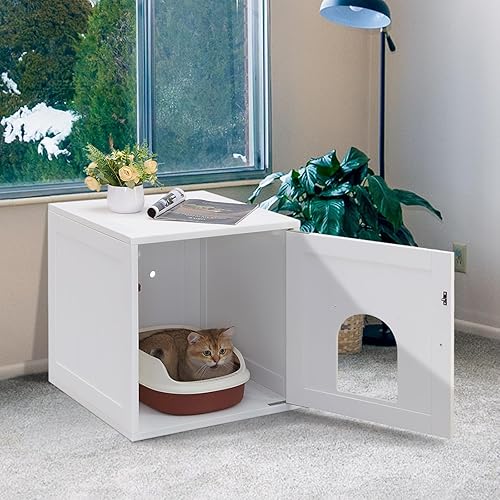 Miniatura 8 de AACULPET Caja de arena para gatos, muebles de caja de arena impermeable ocultos, material de reciclaje PS Gabinete de caja de gato, Casa de gato