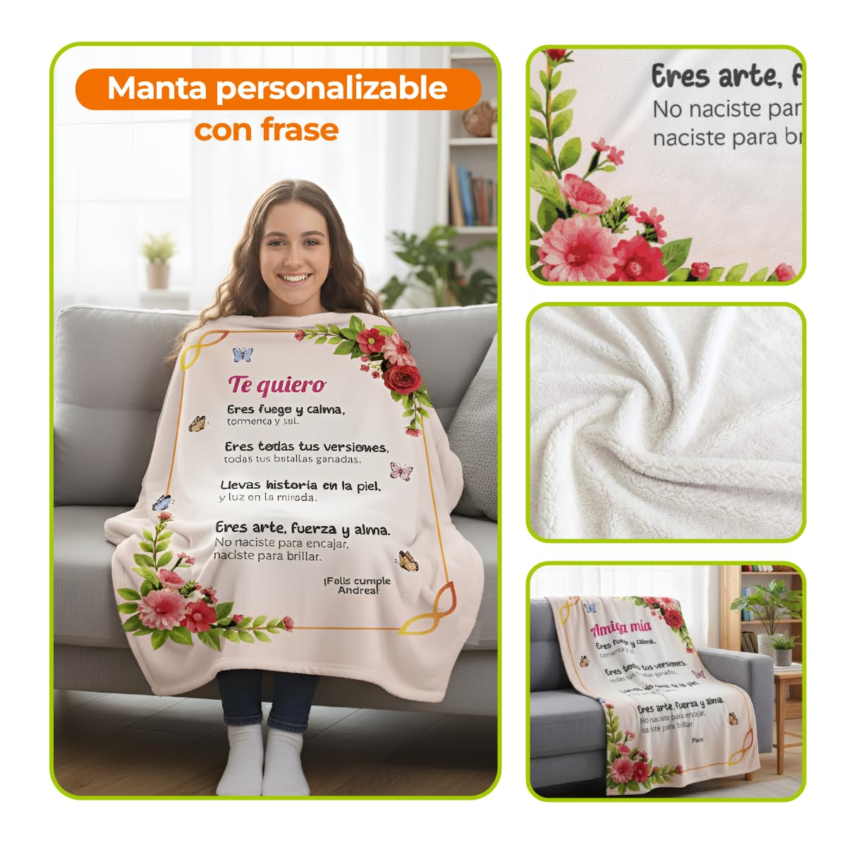 Manta Personalizada con Frases y Nombre (Modelo 2, 150X230)