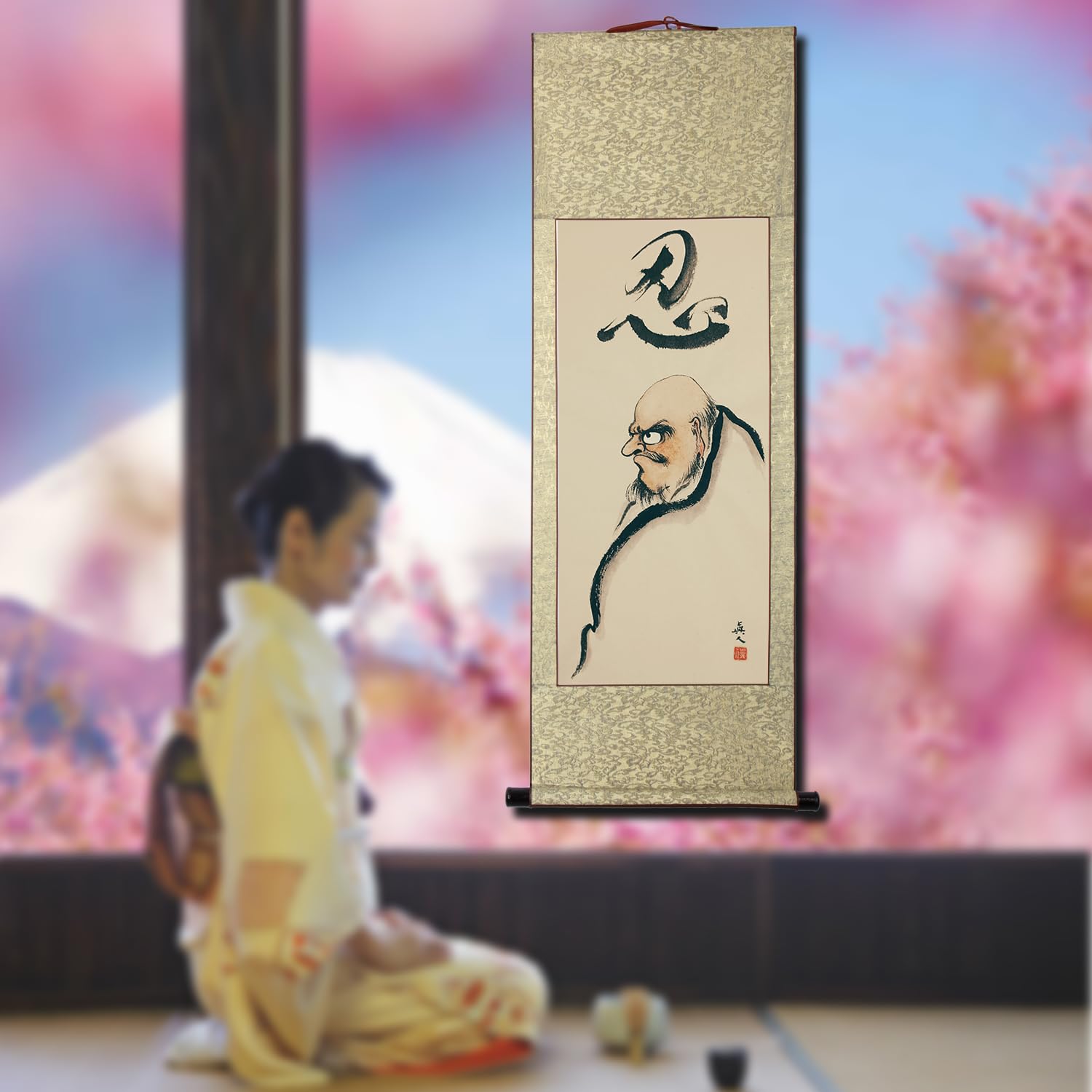 Amazon｜画家手描き 掛け軸 超お得 仏画 水墨画 菩提だるま ダルマ祖師