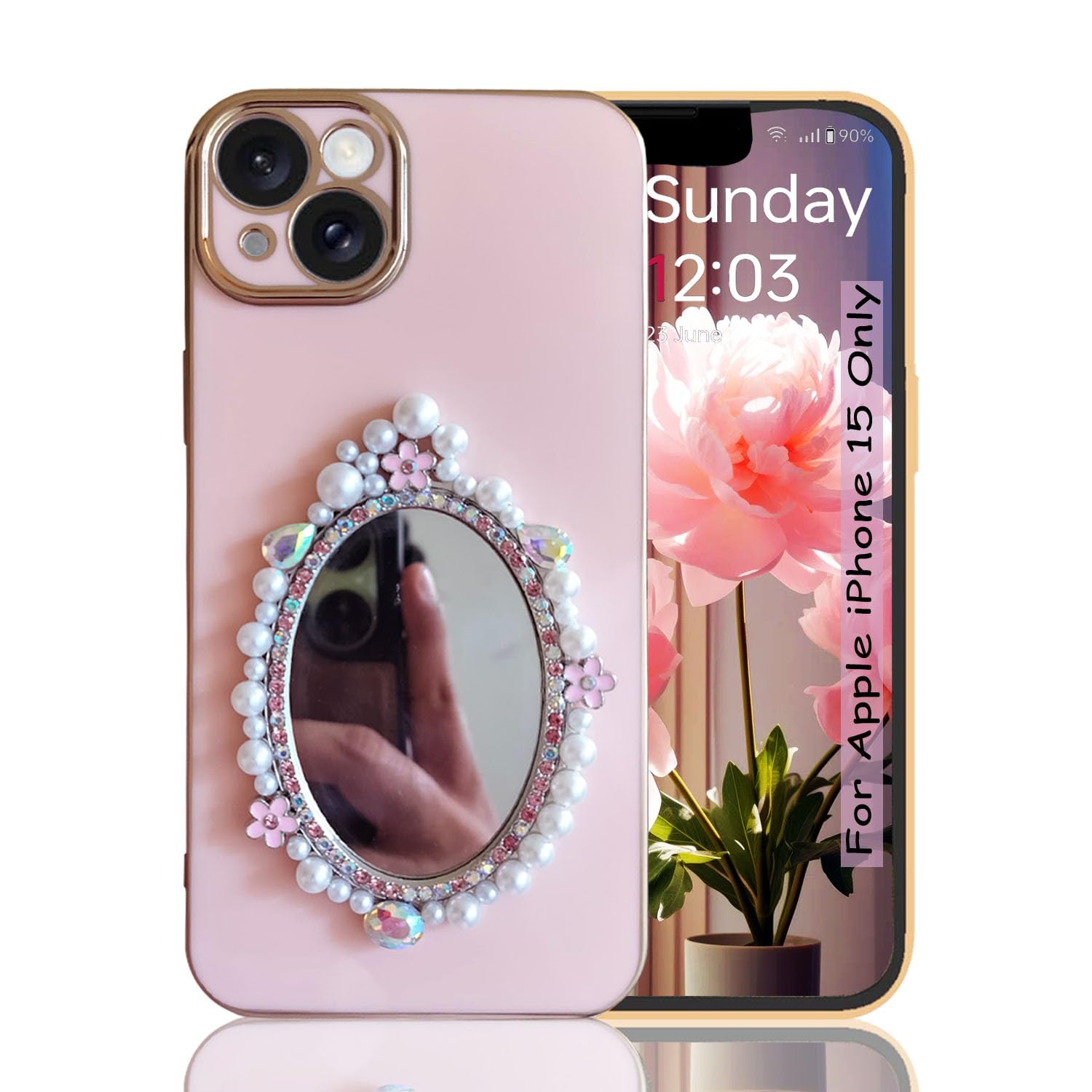 KC Back Cover for Apple iPhone 15 - Pearl Flower Mirror 