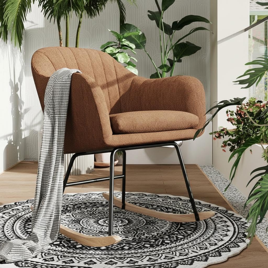 Garvee Oversized Nursery Rocking Chair with Chenille Upholstery – Glider Rocker Armchair with Wood Legs, High-Back Comfort, 350 Lbs Capacity, Modern Nursing Chair for Living Room, Bedroom