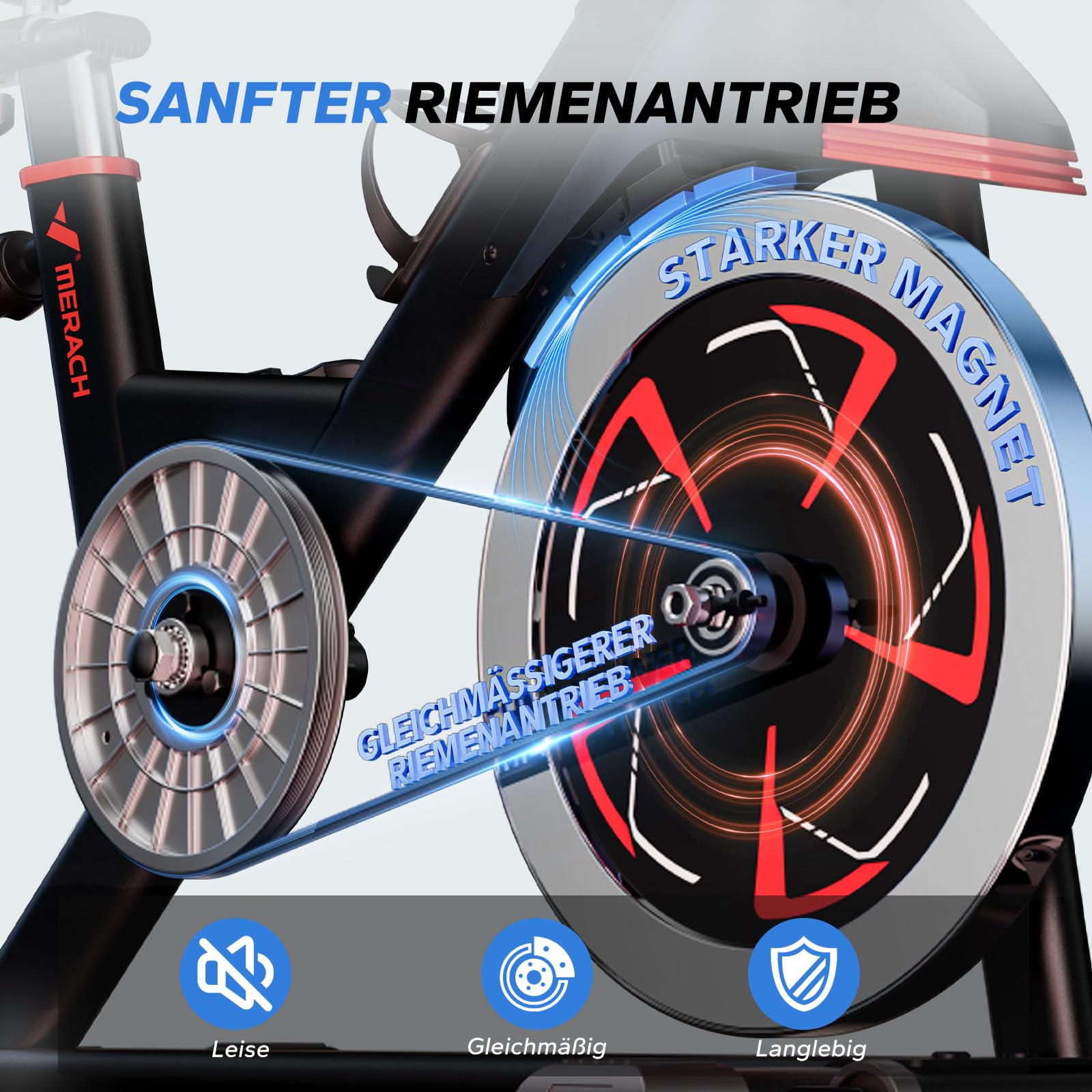 MERACH Heimtrainer Fahrrad mit Eigener App, Leises Hometrainer Fahrrad mit 16-facher Magnetwiderstand, Stoßdämpfender Luftkissensattel, Indoor Cycling Bike mit LCD-Monitor, für Kardiotraining zu Hause