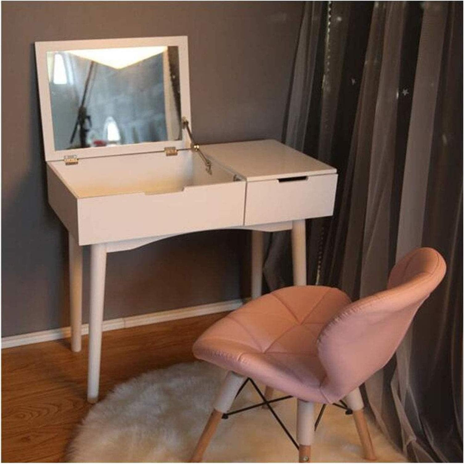 Makeup Vanity Dressing Table Set Villa Furniture, Dressing Table and Stool Set for Bedroom, Wooden Desk with Movable Mirror, Large Storage Space Compartments and Drawers Leunlee