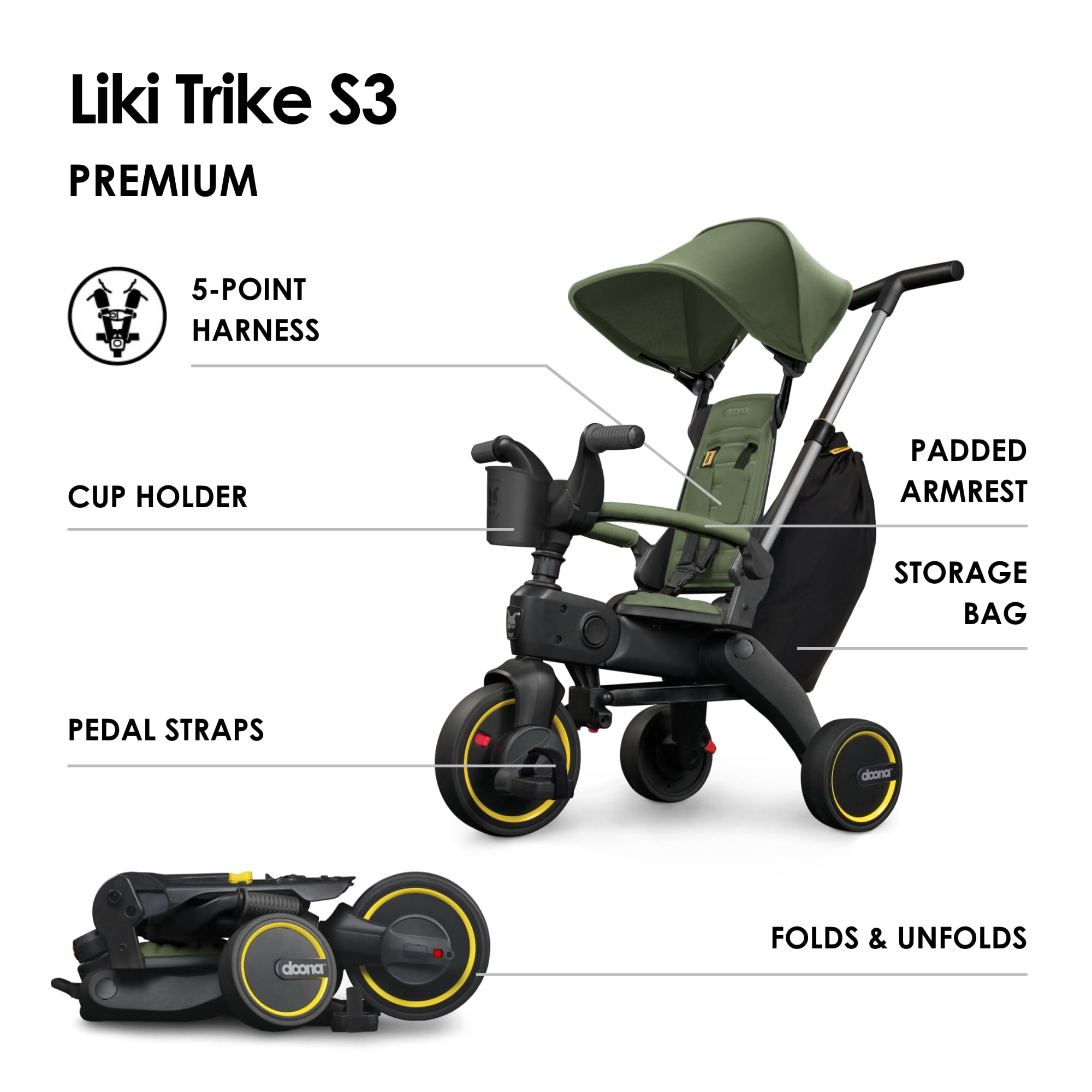 Doona Liki Trike S3, Desert Green - 5-in-1 Compact, Foldable