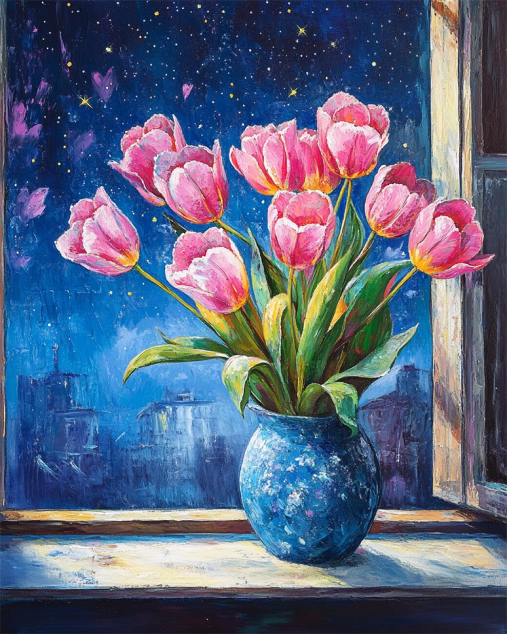 AMBATTERY Flowers DIY Bead Cross Stitch Kits Tulips in A Vase Bead Embroidery Kit for Adults Needlepoint Tapestry Set Beaded Stitching 50x60cm