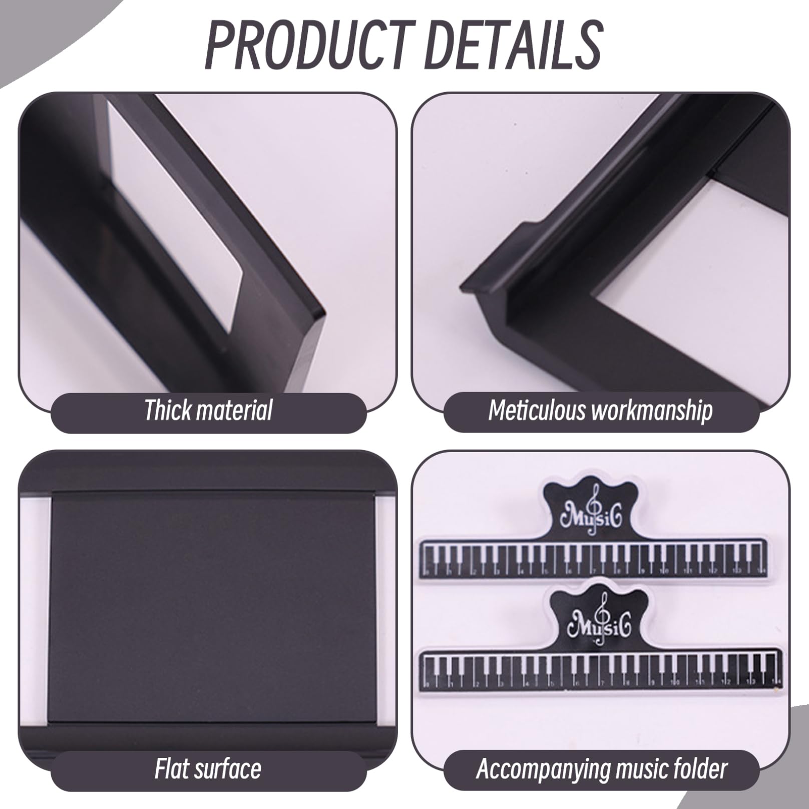 Soporte para partituras, 2 clips para libros, portátil, negro, se adapta a teclados | Marco ajustable resistente, sostiene partituras de forma segura, ideal para el hogar P