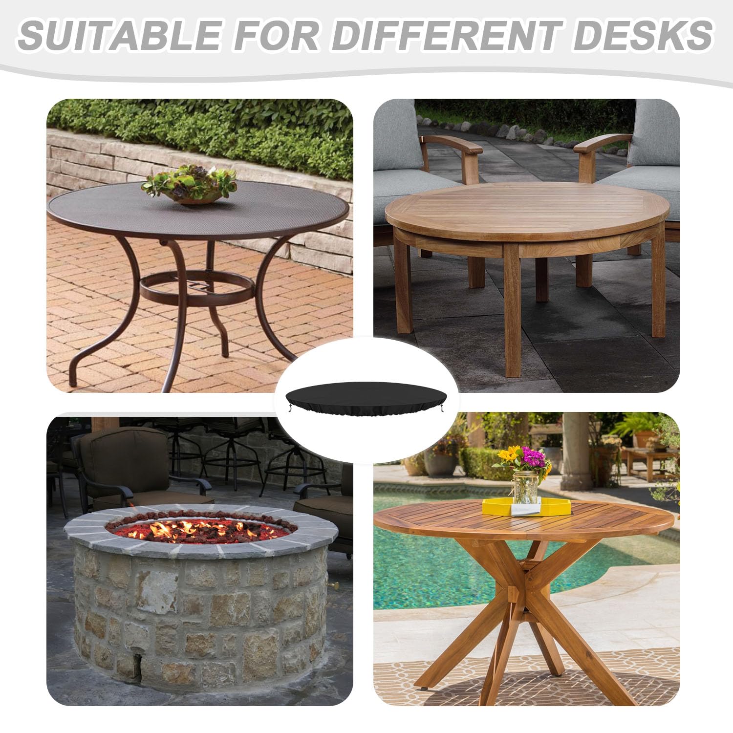Housse de Protection Table Basse de Jardin Impermeable Anti-UV Tissu Oxford 420D Ø102x10cm