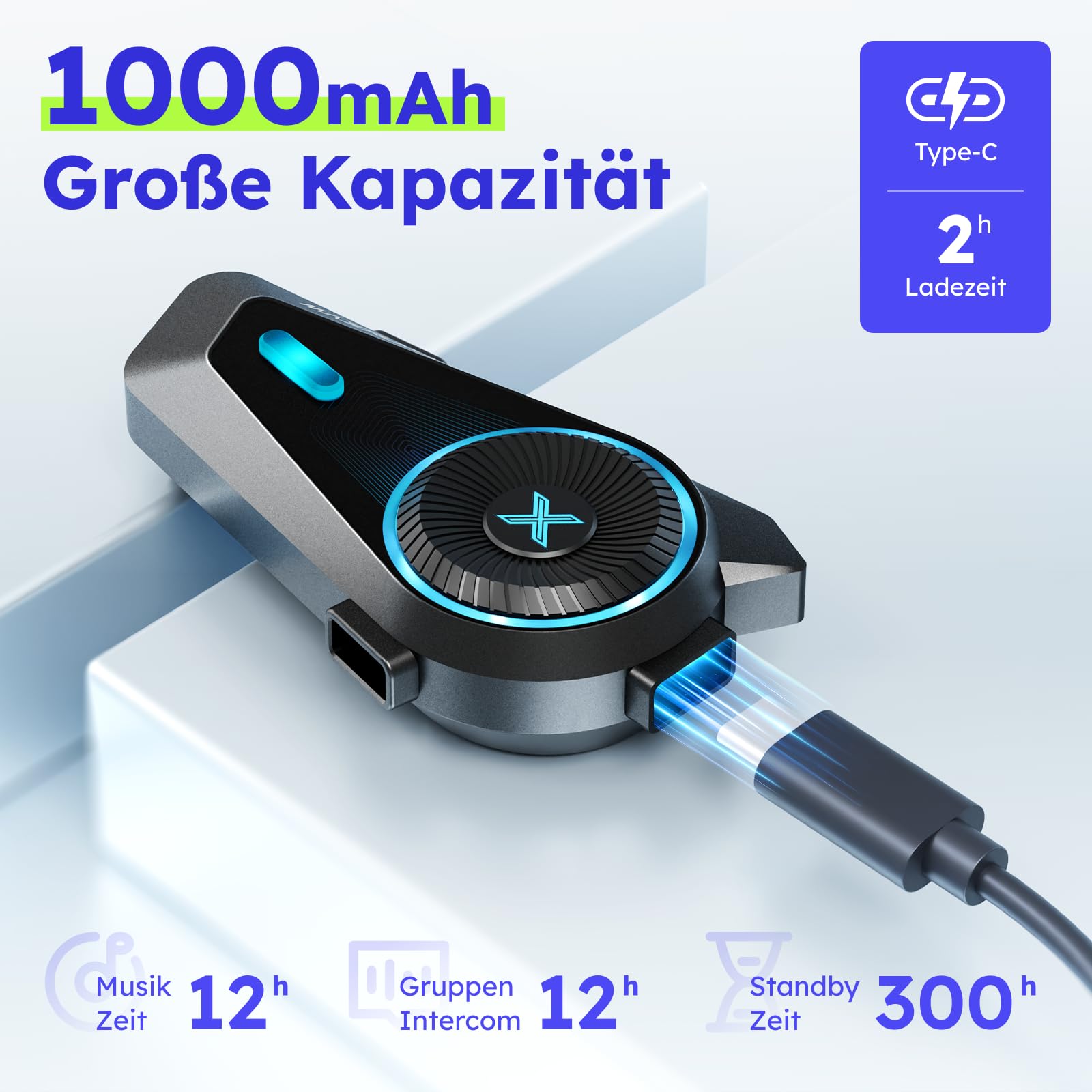 D10 Motorrad Bluetooth Headset, 4-Fahrer Motorrad Intercom bis 2000 m, Bluetooth 5.4 Helm Kommunikationssystem mit universeller Kopplung, FM Radio, IPX7 wasserdicht, Doppelpack