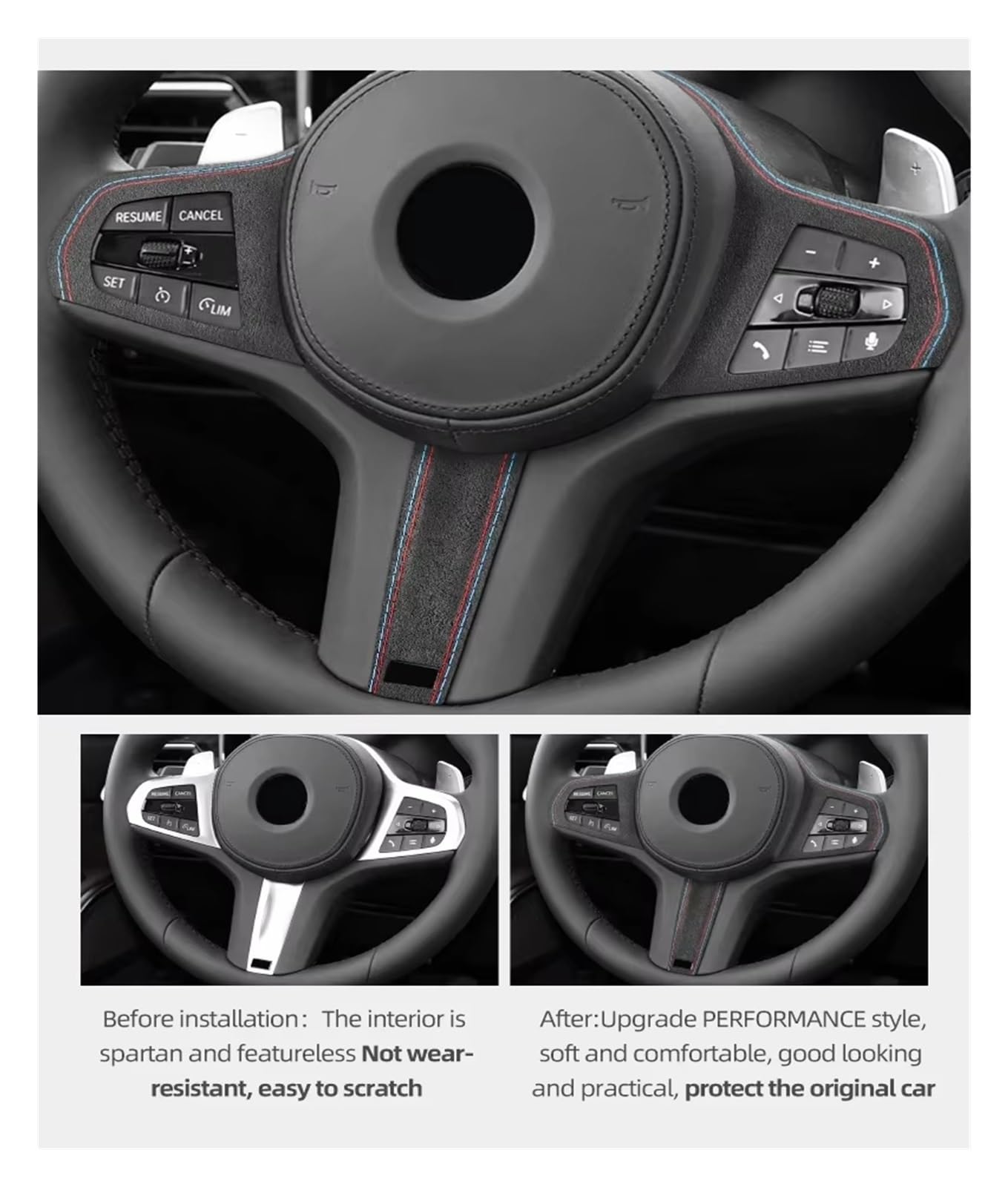 Accessori interni Per BMW Per G30 Per G20 Per F40 Per G21 Per G28 Per G11 Per G12 Per Z4 Per G32 Adesivi Per Cornici Pulsanti Del Volante modanature interne(Carbon Fiber Leather)