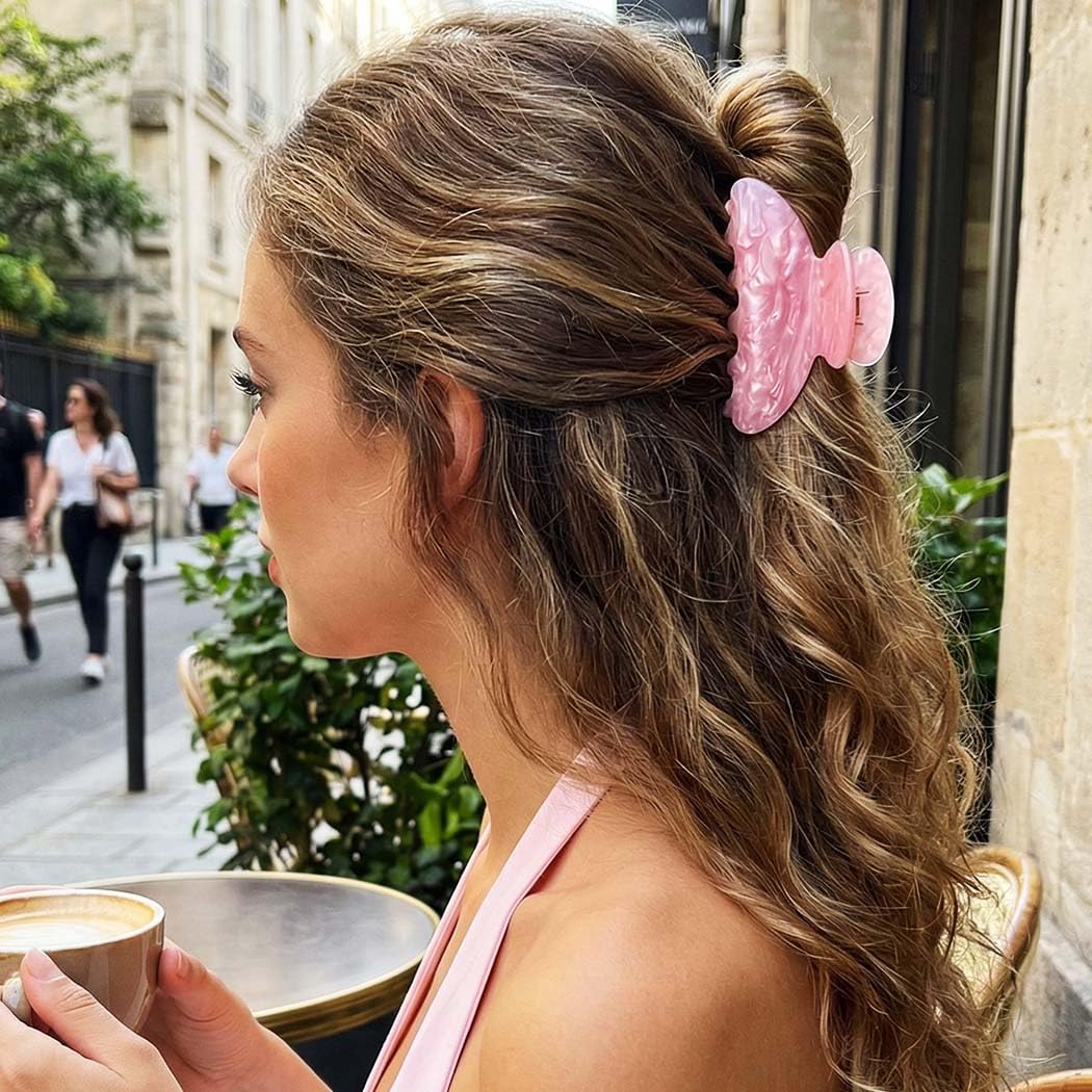 Fashey Acrylic Claw Clip Pink Hair Clips Cute Medium Hair Claws for Thick Hair Accessories for Women (pink+white) - Image 7