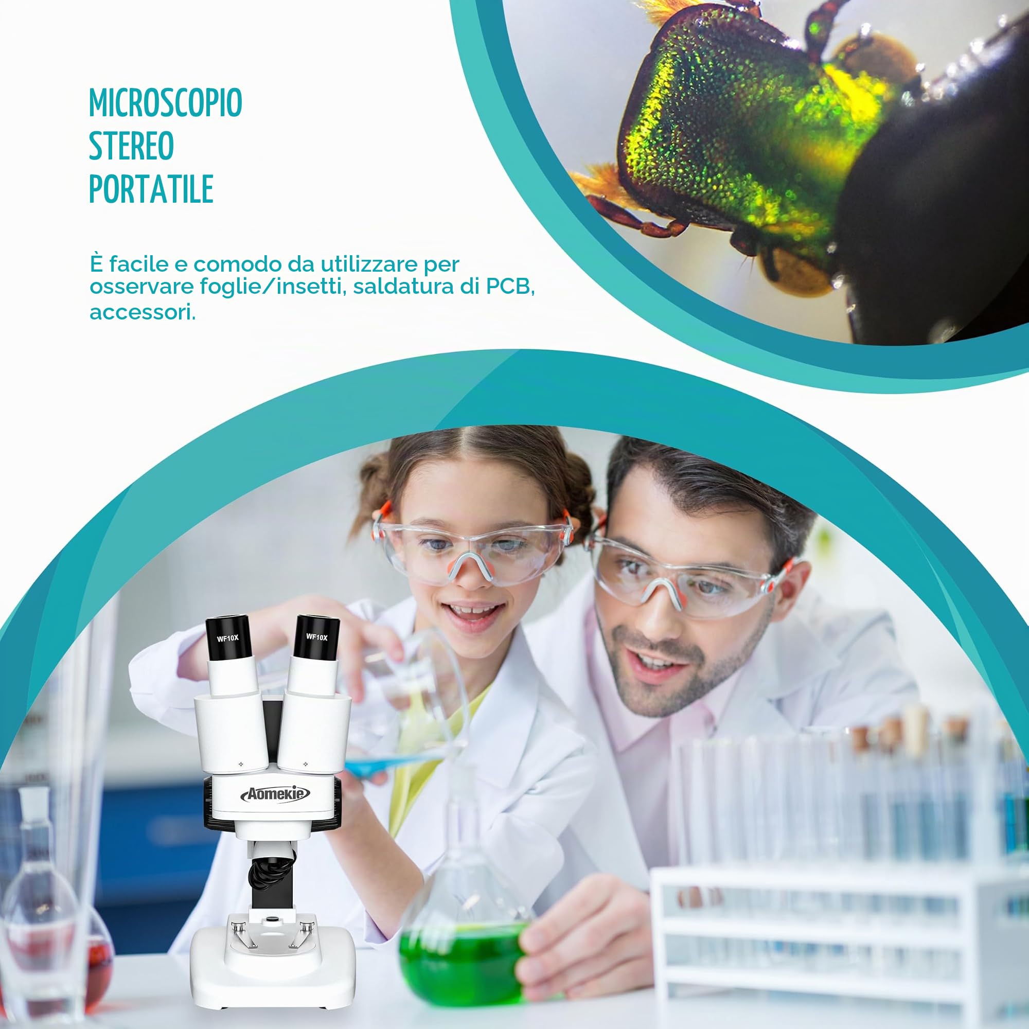 Aomekie Microscopio Stereo 20X & 40X Microscopio per Bambini Binoculare Zoom 3D con LED Regalo