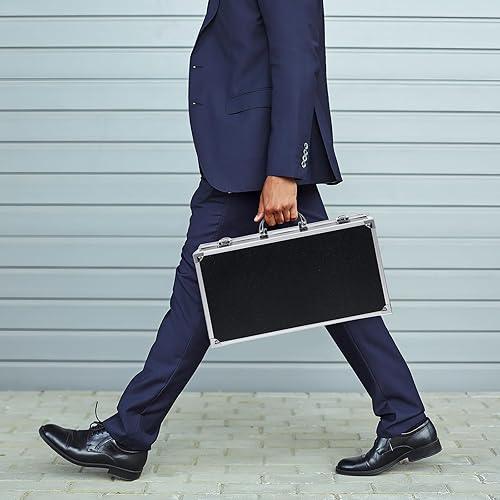 Miniatura 4 de Homoyoyo Caja de herramientas de aluminio de 14 pulgadas, estuche de transporte portátil con maletín de metal de espuma, caja de herramientas con