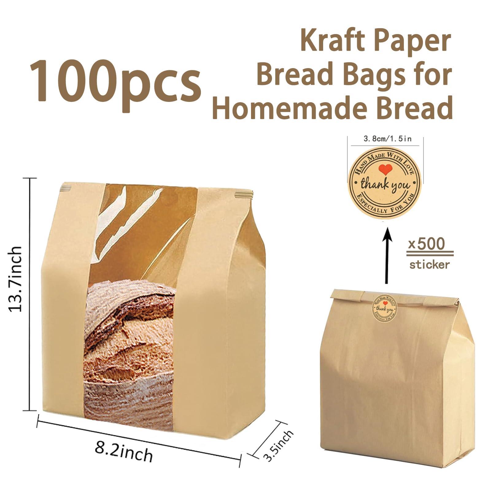 100 bolsas de papel para pan casero, bolsas de pan de masa madre para pan casero, bolsas de pan de masa madre para pan casero, bolsas de pan de almacenamiento de masa madre con ventana para pan,