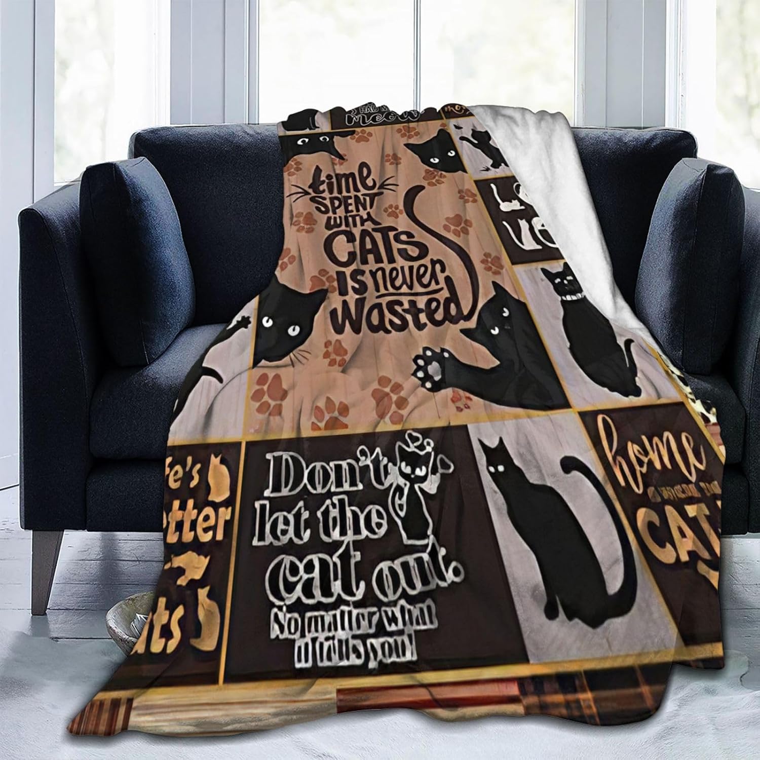 Black Cat Blanket Cute Cat Animal Decor Throw Blanket Cat Gifts for Girls Boys Super Warm Soft Plush Lightweight Fleece Flannel Blanket Winter Couch Sofa Bedding Blanket for Adults Women 50"X40" - Image 4