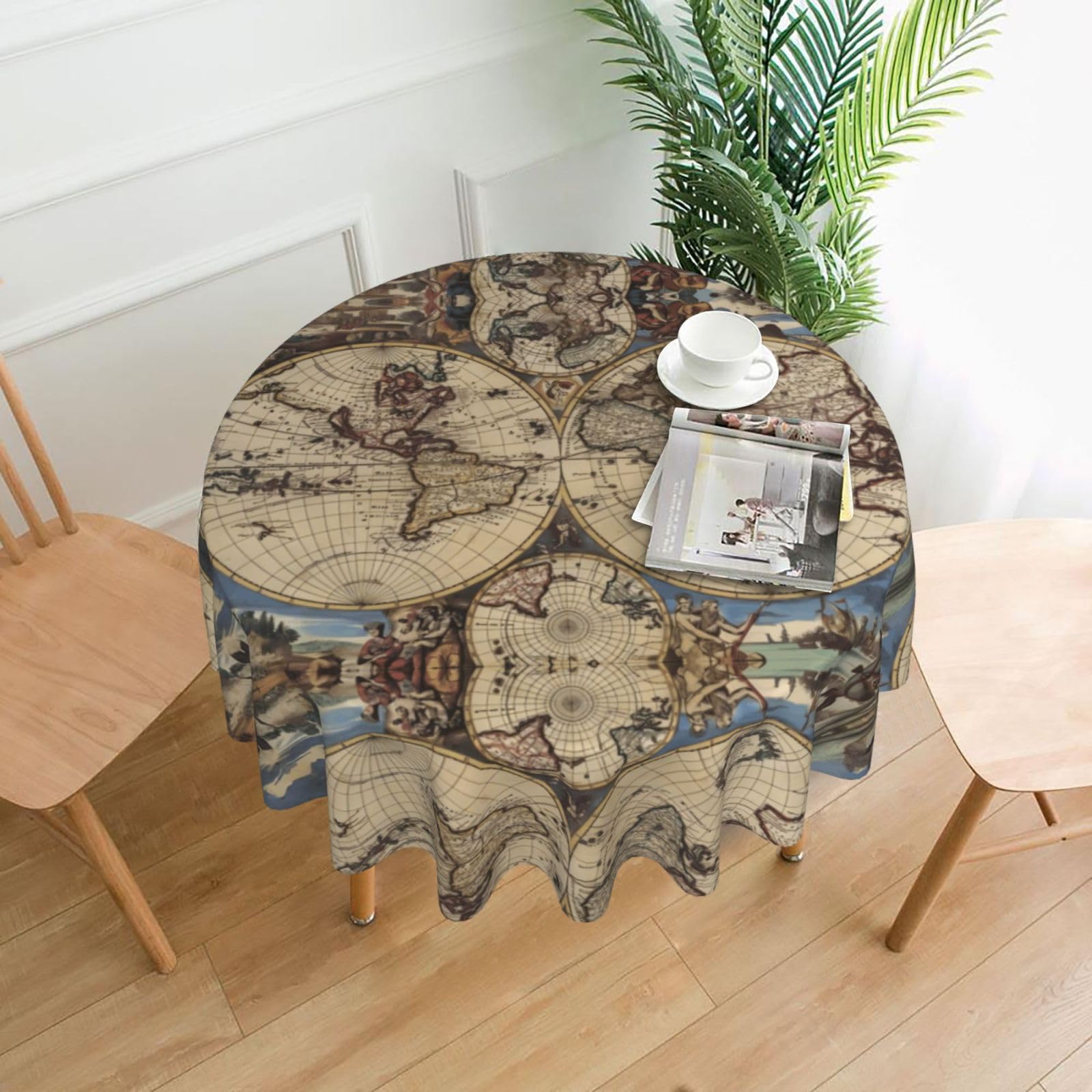 hhxvcv Ancient Map World Globe Round Tablecloth – Dining Table Cover