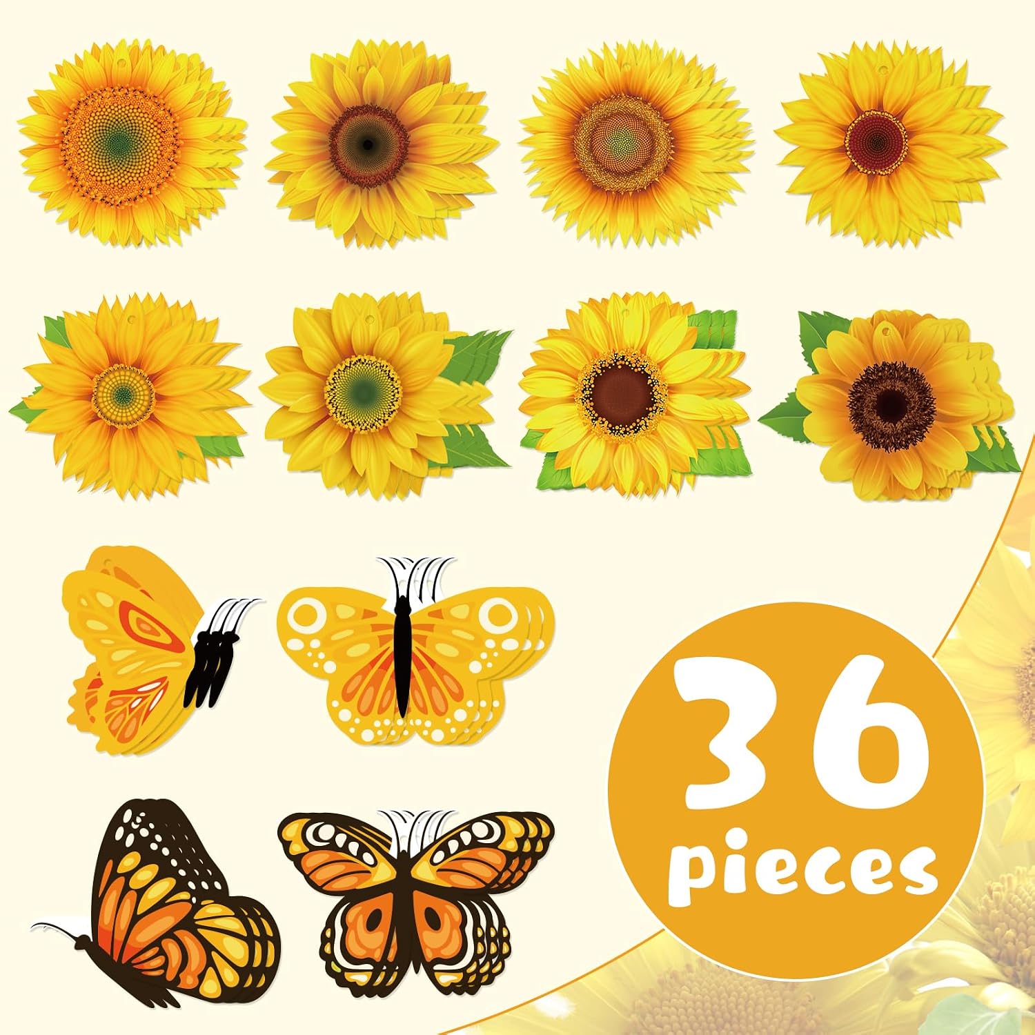 36 Pcs Spring Ornaments for Tree Yellow Sunflower Butterfly Easter Hanging Ornaments Decorations Sunflower Butterfly Pendants with Ropes Decor for Spring Tree Party Indoor Outdoor Decor