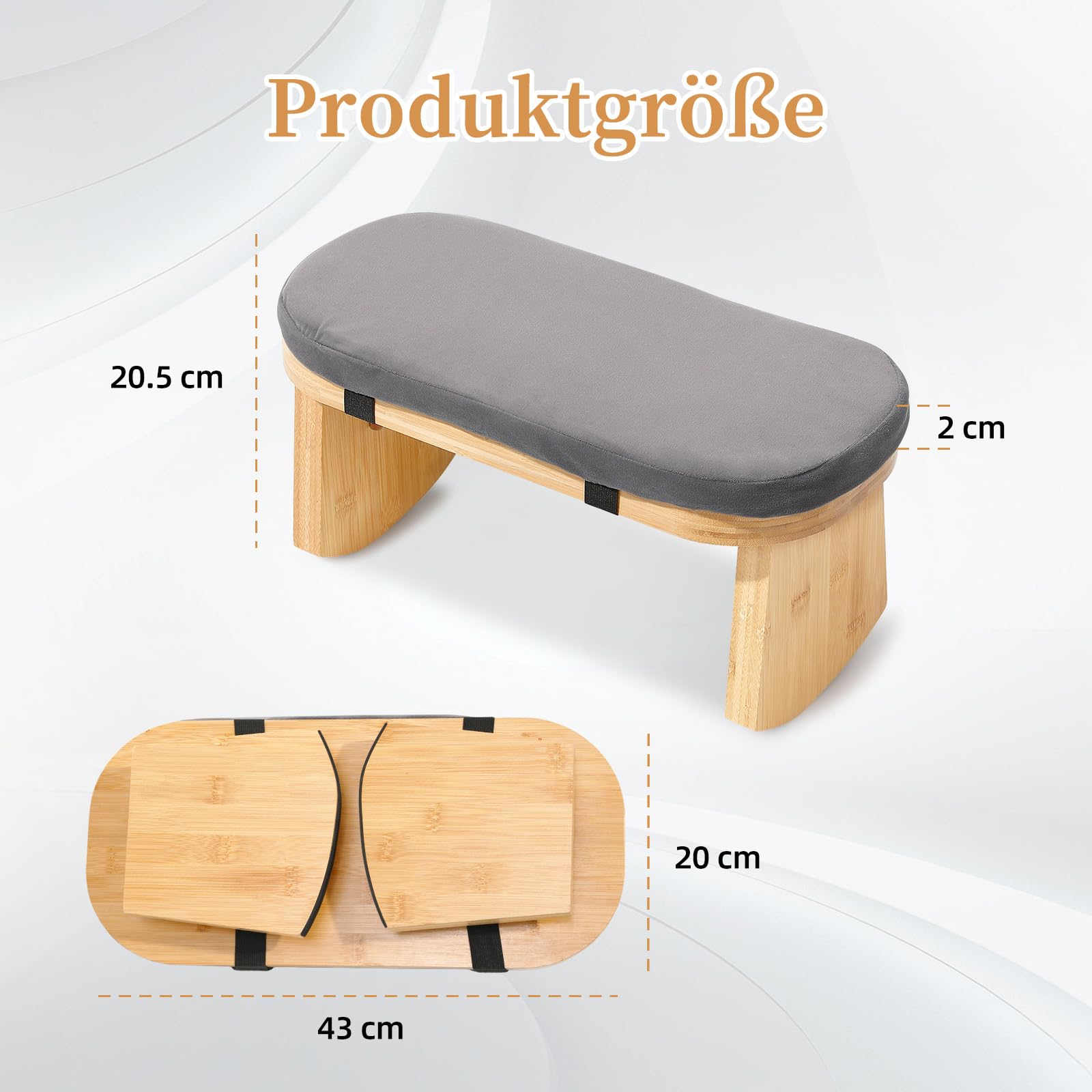 TYYIHUA Meditationsbank, klappbarer Meditationsstuhl, Bambus-Meditationshocker mit Anti-Rutsch-Matte, verstellbarer Yoga-Hocker mit gebogenen Unterkanten