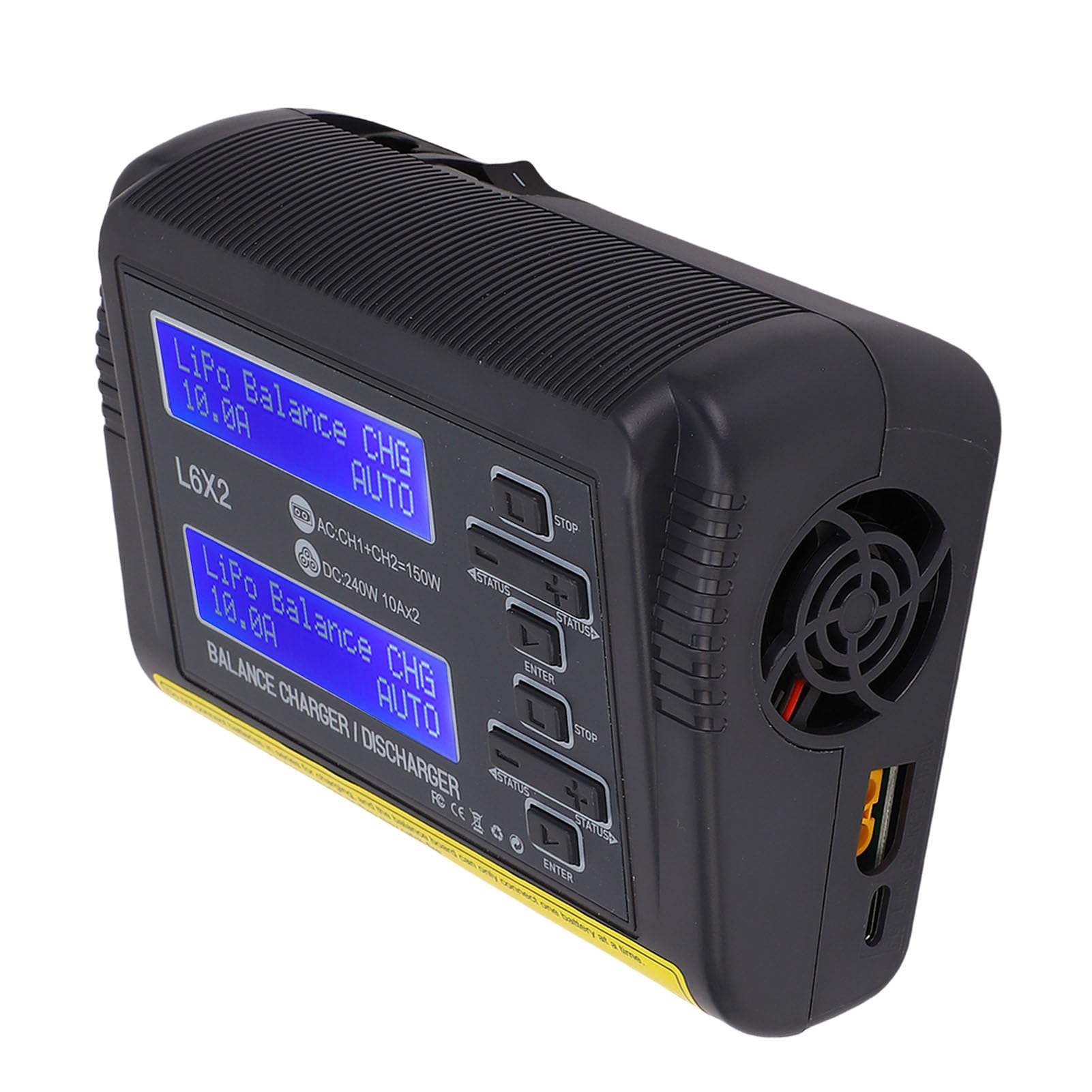 Drfeify Ładowarka Akumulatorów Lipo Dwukanałowa 150W do Modeli RC | 2 Niezależne Obwody, Kompatybilny z LiPo/LiFe/NiMH, Wejście AC/DC, Ognioodporna Obudowa, Chłodzenie wentylatorem.
