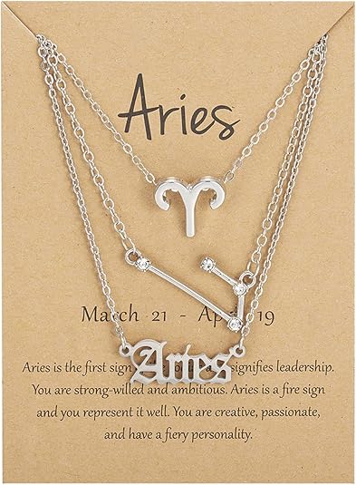 3Pcs 12 Constellation Zodiac Sign 3 Layered Choker Necklaces Letter Astrology Horoscope Old English with Message Wish Card for Women Jewelry