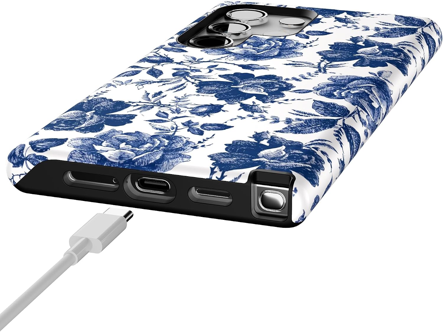 Casely Galaxy S24 Ultra Case | Rose to Fame | Blue & White Rose Floral | Essential Slim Dual-Layer Protective Design