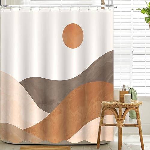 Miniatura 4 de Lifezilla Juego de cortina de ducha bohemia de tela impermeable con 12 ganchos (72.00 x 72.00 pulgadas, naranja)