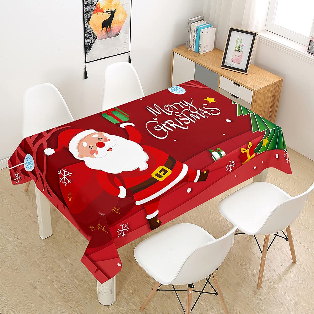 Hearda Santa Claus Tablecloth Waterproof Polyester For Rectangle/Round Table, Red Christmas Print Home Decoration Stain Resistant Dust-Proof Wipe Clean For Garden Kitchen (,150X150cm)