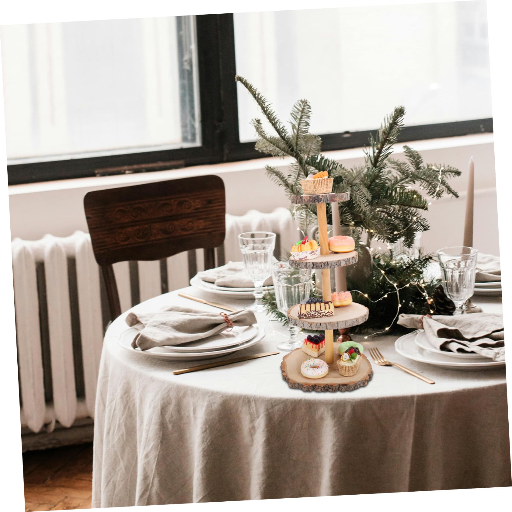 Soporte de Madera para Cupcakes de Expositor Rústico para Postres y Tartas Torre de Madera para Dulces Cafeterías y Panaderías Exhibidor Decorativo para Eventos y Restaurantes