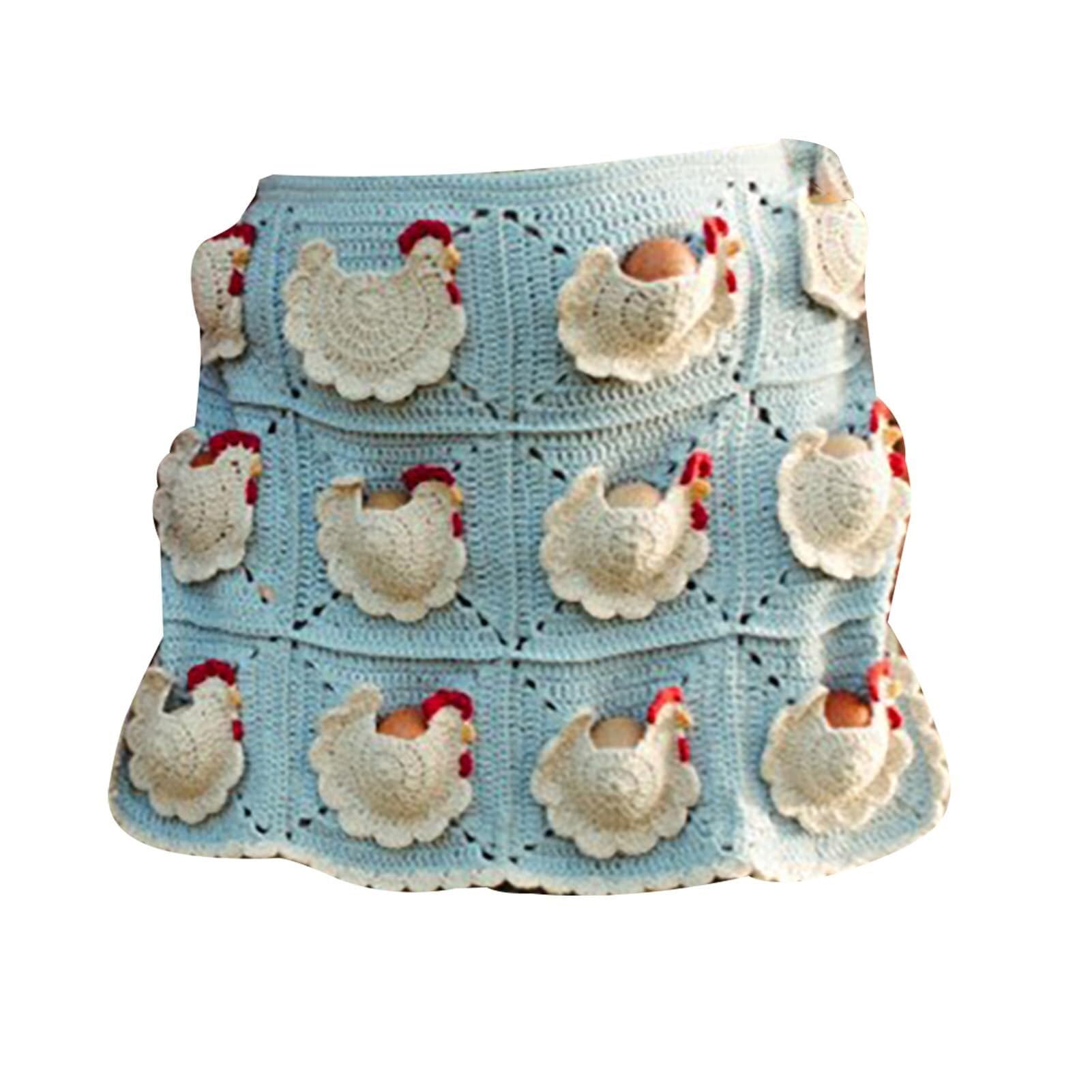 Vintage Crochet Egg Collecting Apron With Hen Pockets