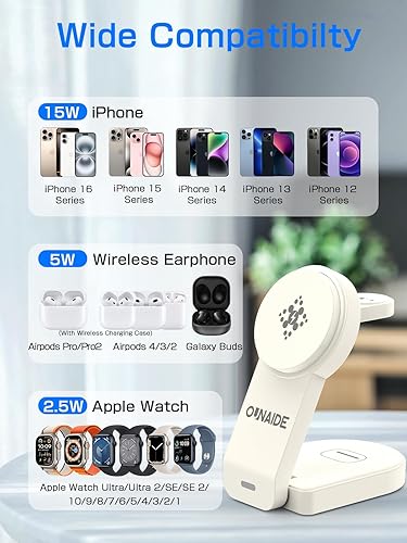 Miniatura 2 de Estación de carga inalámbrica 3 en 1 para Apple Cargador inalámbrico de 18 W, cargador inalámbrico blanco, estación de carga de iPhone para iPhone
