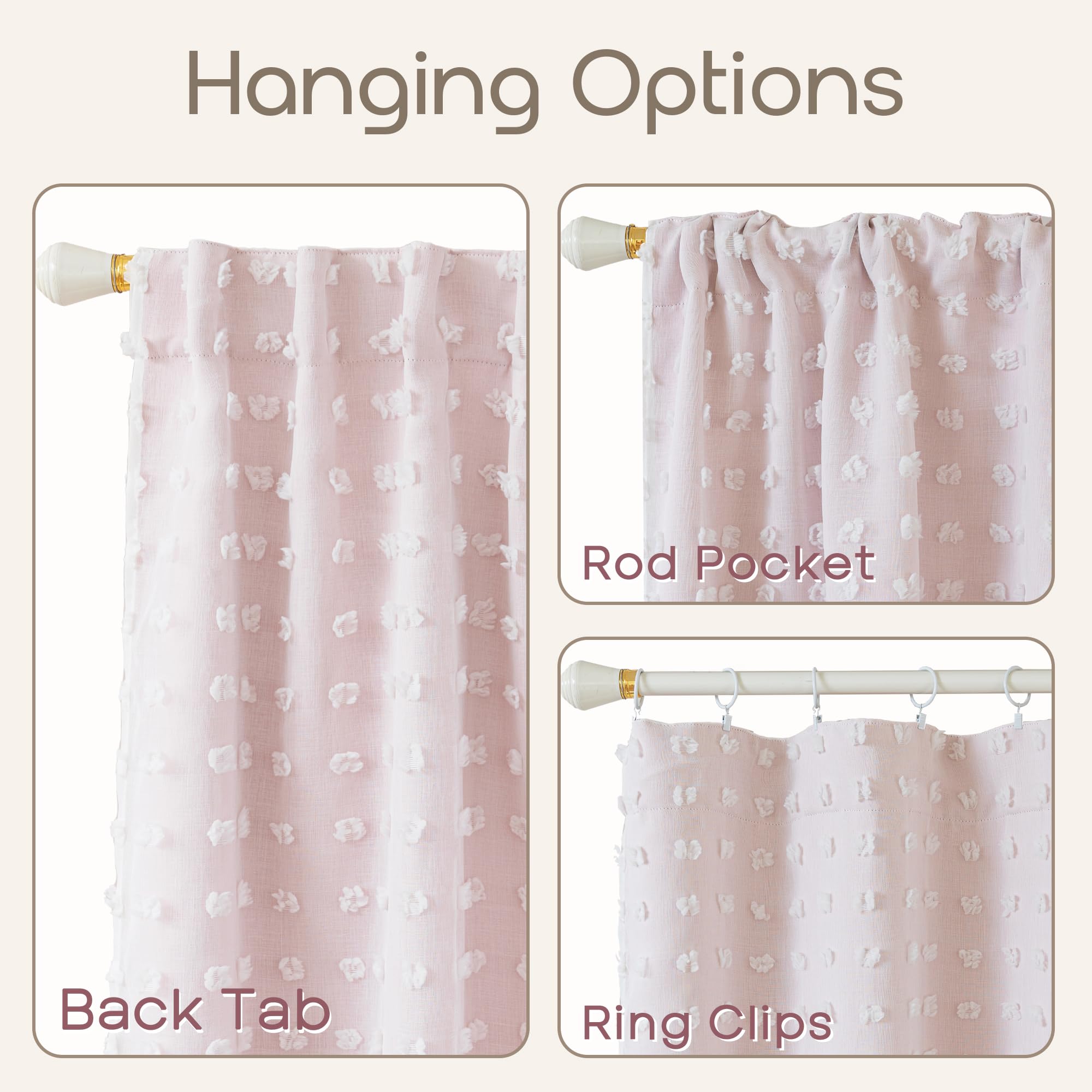 Cortinas con Pompones en la Parte Trasera Rosa y Blanco para habitación de niñas, Dormitorio, baño, Cuarto de bebé, Cortinas de Doble Capa de 45 Pulgadas de Largo