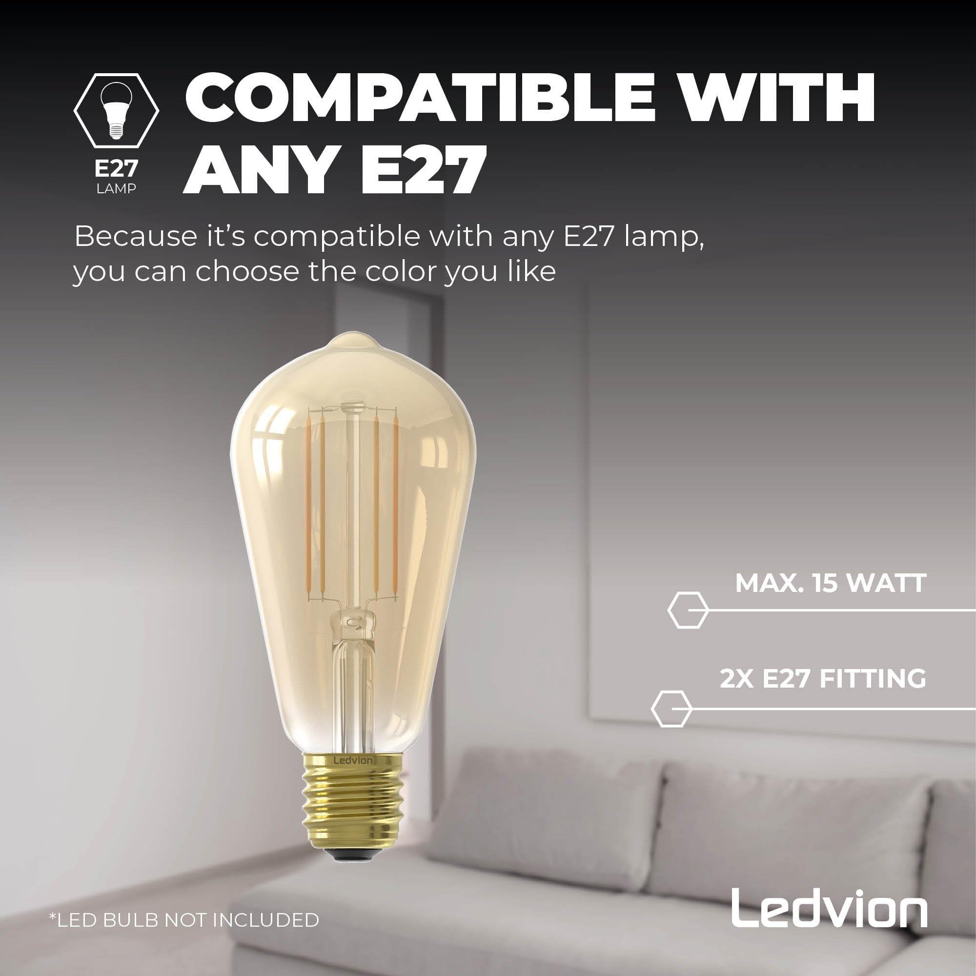 Ledvion Wandleuchte Außen, Schwarz, Für Zwei E27 Fassung, IP44, Außenleuchte, Außenbeleuchtung, Gartenbeleuchtung, Wandbeleuchtung, Außenwandleuchte, Wandleuchte