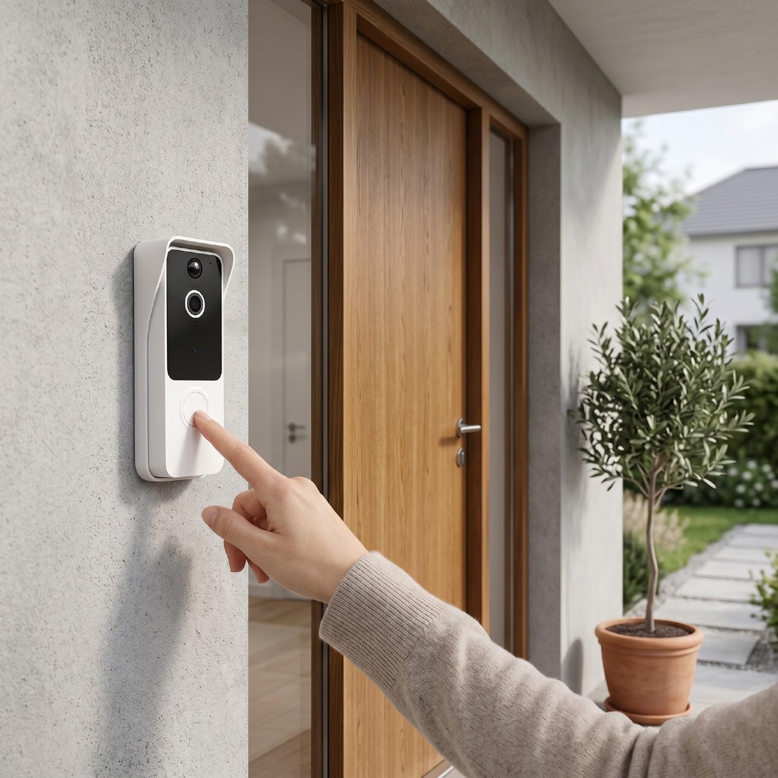 Luocute Timbre con Vídeo Inteligente, 1080P HD Gran Angular de 160°, Detección de Movimiento AI, Audio Bidireccional, Visión Nocturna, con Batería o Alimentación por Cable, para