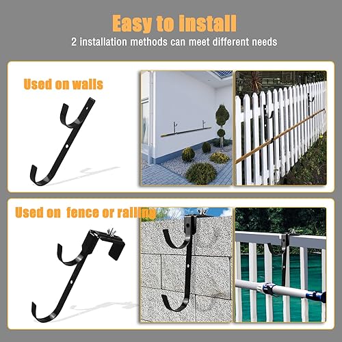 Miniatura 3 de WBCBEC 2 ganchos de metal ajustables para postes de piscina, ganchos de valla resistentes para postes de piscina, cepillo de piscina, limpiador de