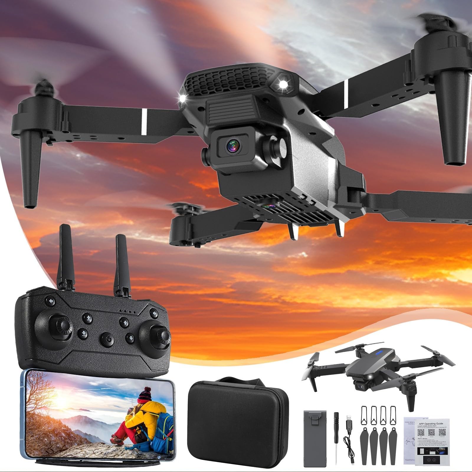 FPV Drone with HD Camera - Remote Control Quadcopter with Altitude Hold, 3 Speed Modes, Gesture Control, APP Control for Beginners & Kids