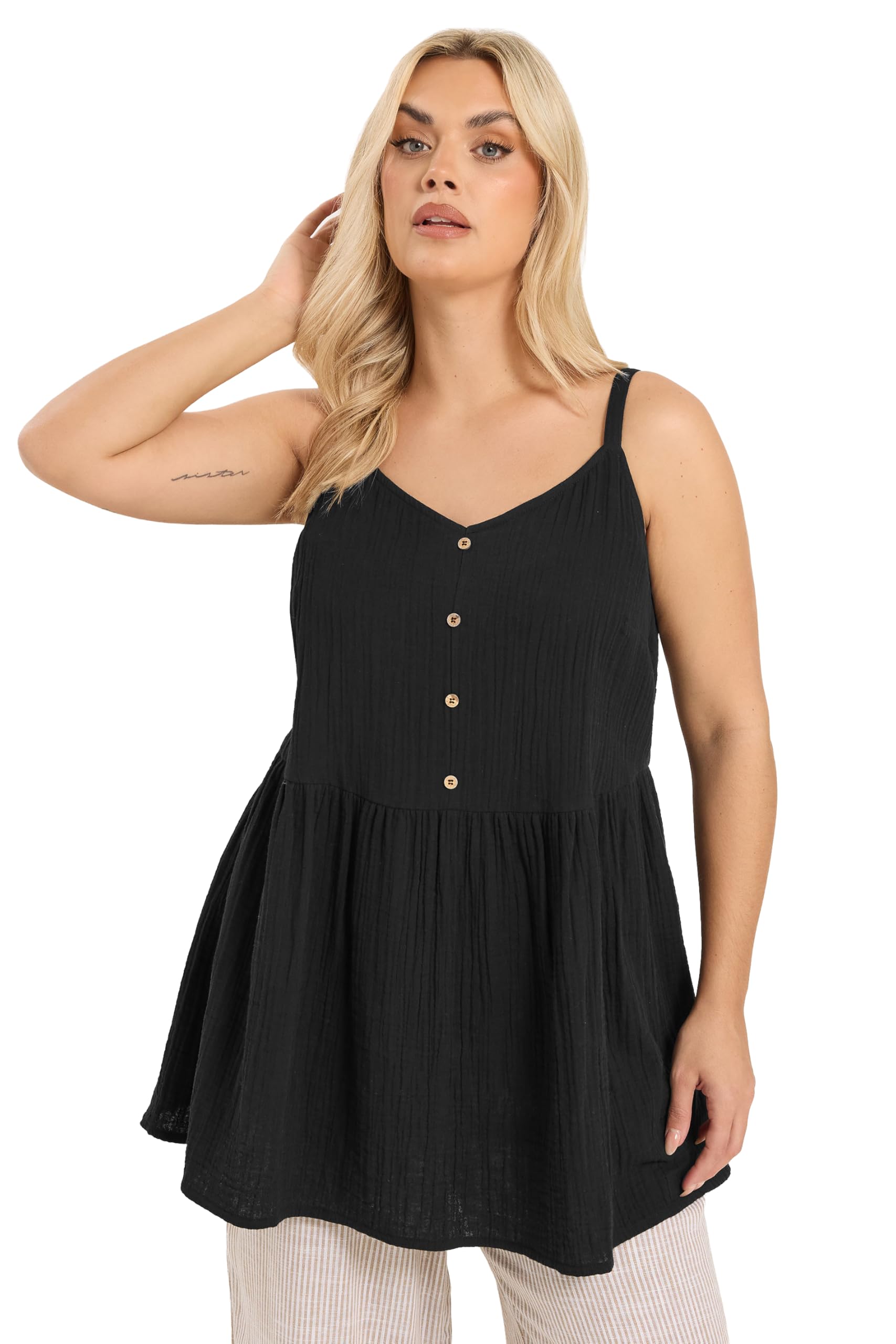 Yours Women's Cheesecloth Sleeveless Top in Black | Size: 18