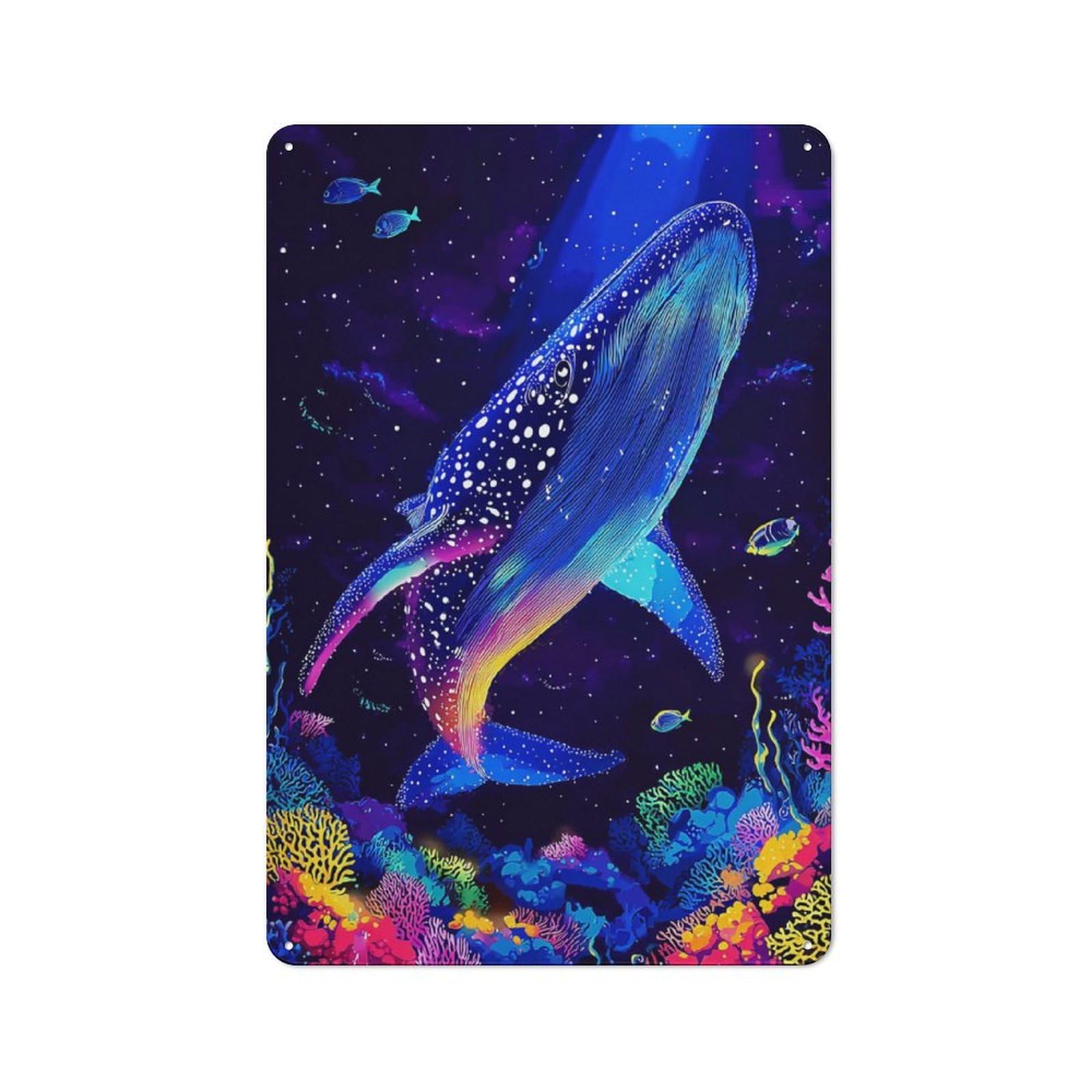 Junmoney Neon Rainbow Whale Adventure Shed Style Rustic Tin Sign 30X20cm Featuring Utility Space Decor For Conservatory, Home Bar Or Utility Room
