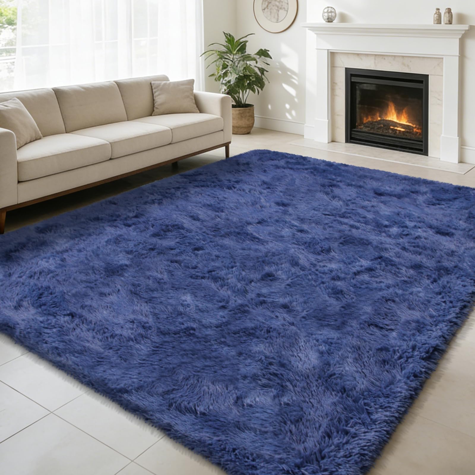shag area rug for bedroom 4x6,blue fluffy area rugs for living room,soft fuzzy rug non-shedding indoor plush carpet for kids bedroom nursery dorm home decor