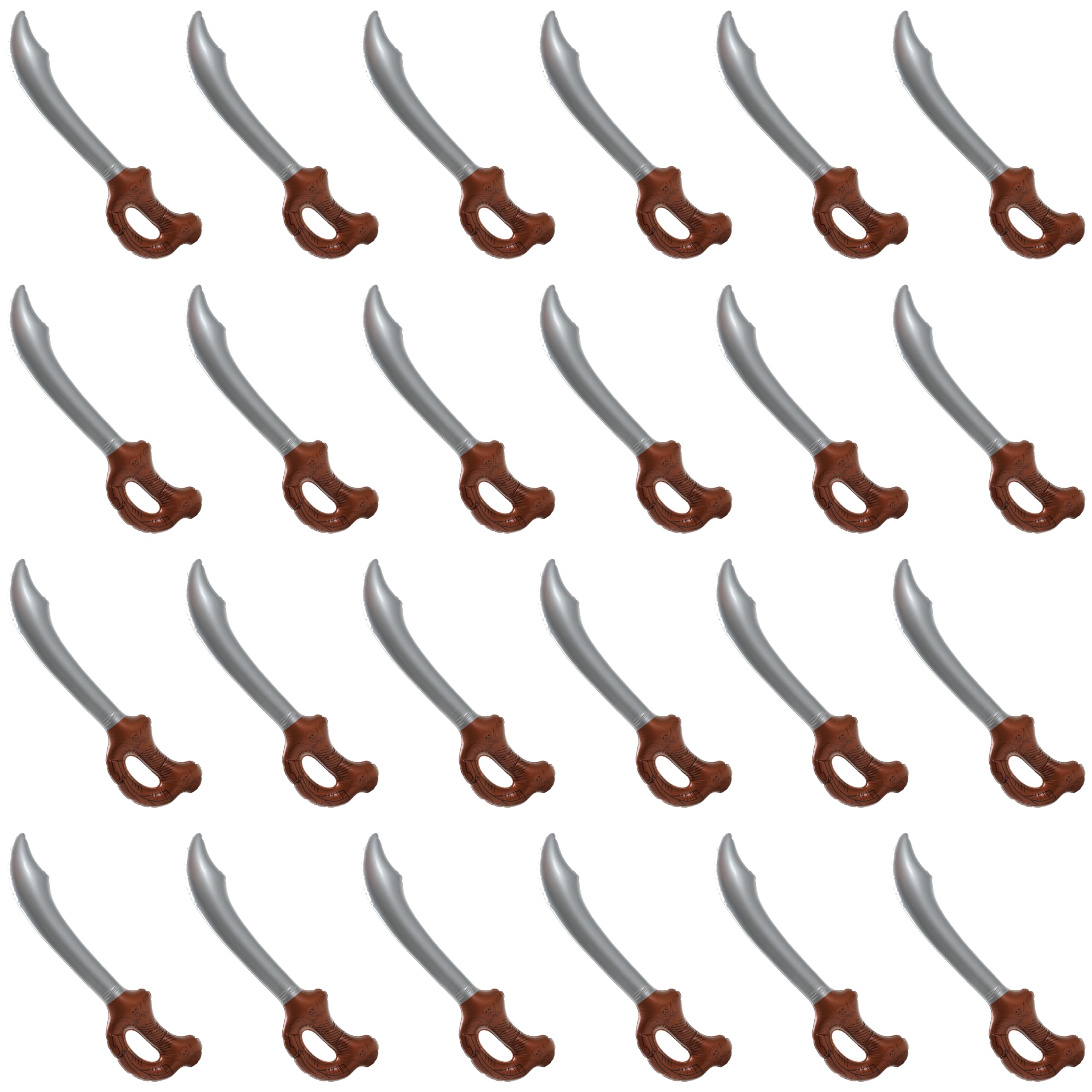Inflatable Pirate Sword - Pack of 24 - Inflatable Pirate Cutlass Sword With Silver Blade and Brown Handle - Pirate Fancy Dress Costume Accessory