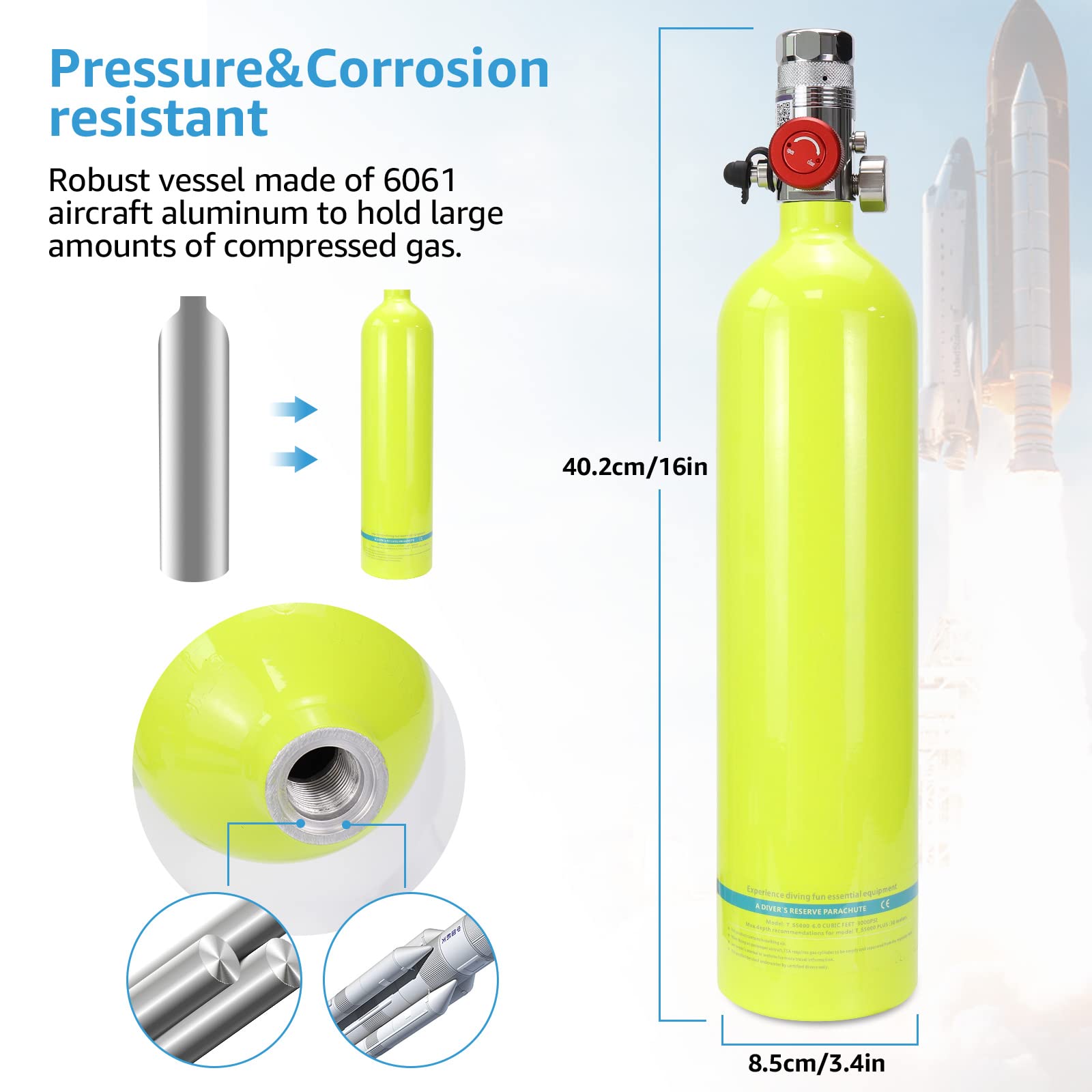 Tanque de Buceo Buceo Cylinder portátil, bombona de bombona de 1 litro de oxígeno, capacidad 20 minutos respirador subacuático, kit de equipo de buceo para snorkel, verde