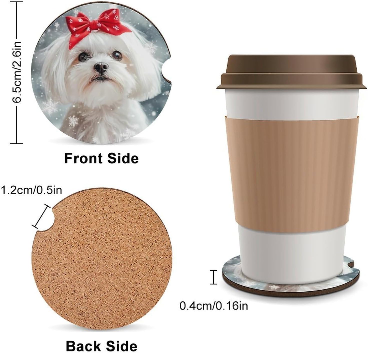 Awaiting Christmas with Maltese Cute Car Coasters 2.56 Inch Absorbent Cup Holder for Drinks Auto Interior Accessories