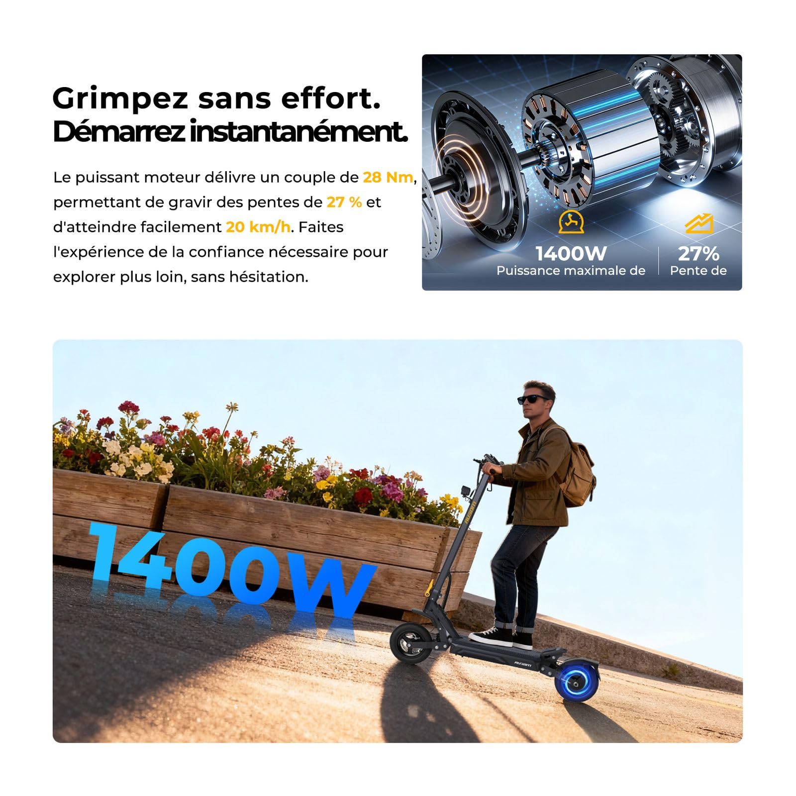 Ausom Gosoul 2 / L2 Max Trottinette Électrique Adultes, Autonomie 70KM/90KM, Freins à Disque avec E-ABS, Idéale pour Les Déplacements Urbains, 10" trotinette électrique Pliable Tout Terrain