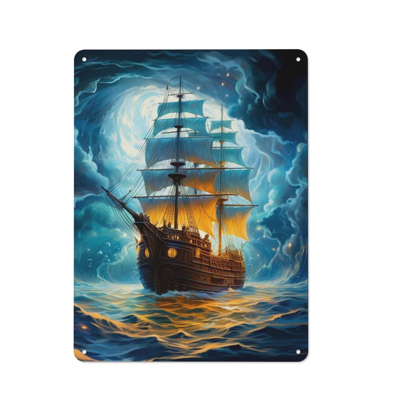 Junmoney Fantasy Ship Smart Metal Desk Wall Sign 40X30cm, Creative Space Decor For Workspace, Cafe, Shop Or Desk Area