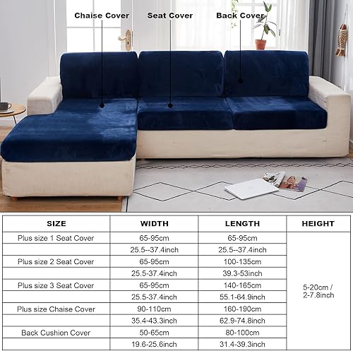 Miniatura 6 de MIFXIN Funda de cojín elástica de terciopelo para sofá, felpa universal, resistente al desgaste, en forma de L, funda de cojín para respaldo de sofá
