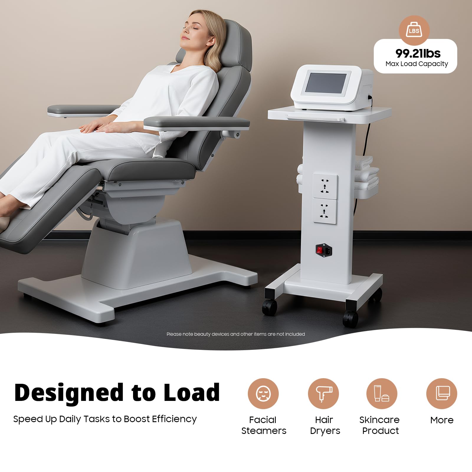 Rolling Beauty Salon Cart with Wheels, Tray, Storage & US Power Outlet