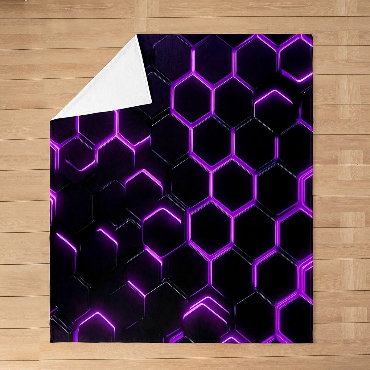Feelyou Honeycomb Flannel Fleece Throw Blanket,All Season Hexagonal Purple Black Bed Blanket Geometrical Fuzzy Blanket for Bed Sofa Couch,Bedroom Decor Beehive Geometric Plush Blanket Throw 50"x60"