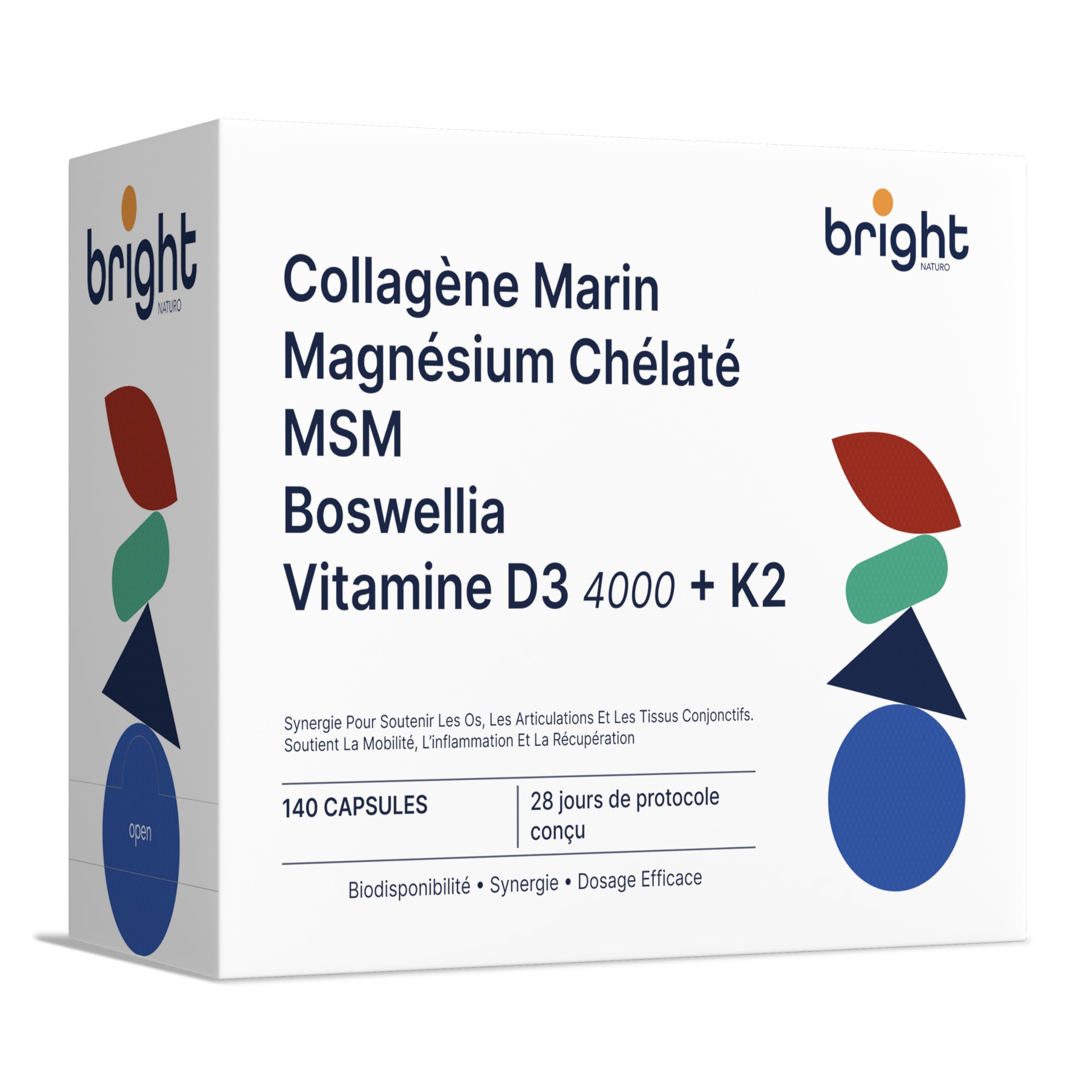 Collagène Marin avec Acide Hyaluronique, Magnésium Chélaté, MSM, Boswellia, Vitamines D3 et K2 - SmartAbsorb™| pour la peau, les articulations et les os| 28 sachets quotidiens