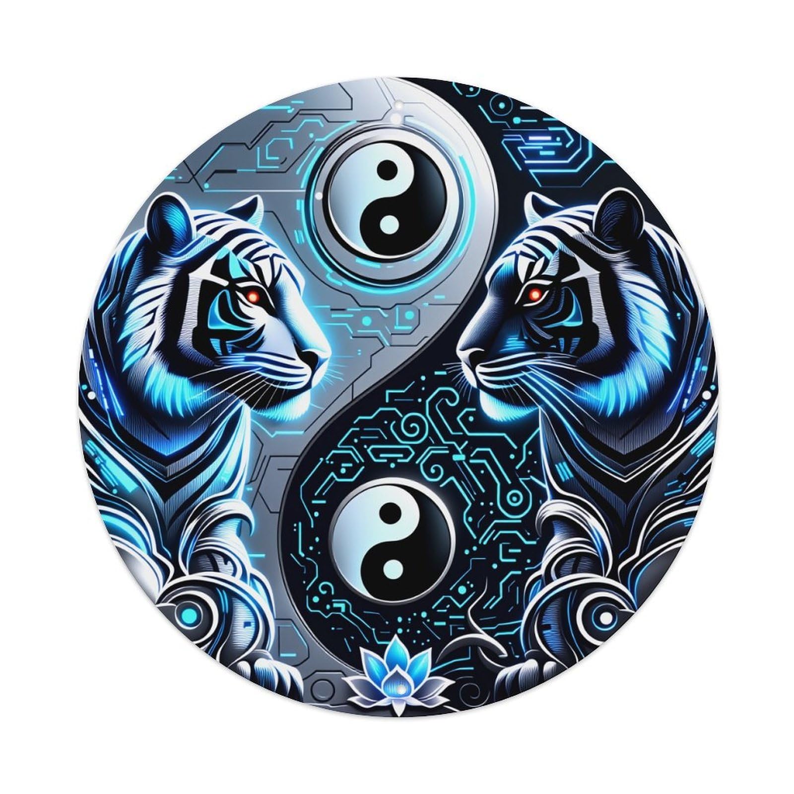 Cyber Tiger Yin Yang Circuit Round Tin Sign Vintage Style Metal Sign Home Bar Garden Wall Plaque Decor Metal Poster 8x8 Inch