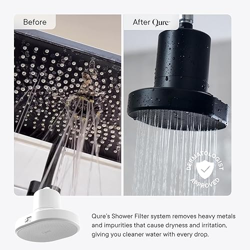Miniatura 8 de Qure Cabezal de filtro de ducha para agua dura, cabello, piel y uñas más saludables, reduce el 99% de cloro, cabezal de ducha de alta presión,